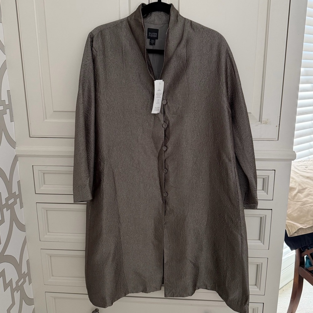 Nwt Eileen Fisher Ladies Charcoal Silk Jacket